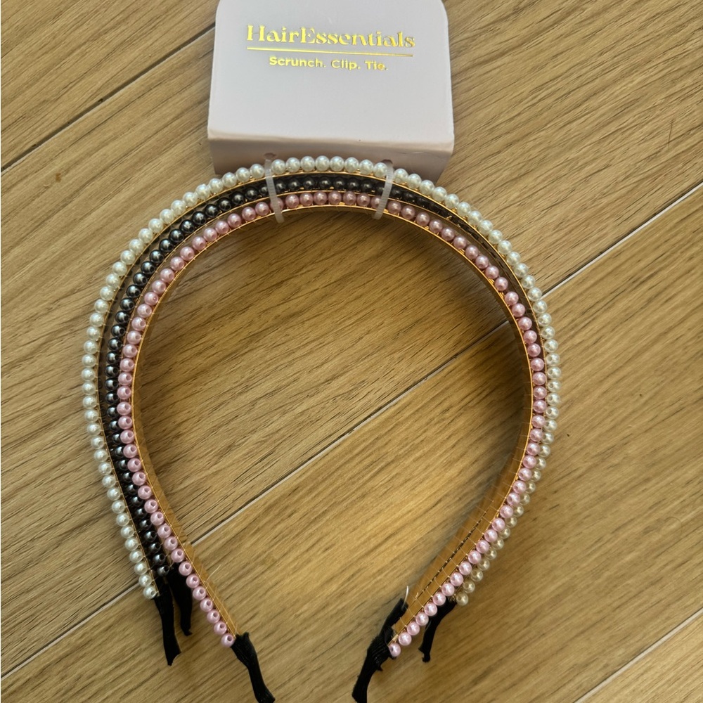 Essentials Trio Pearl Headband Set - Pink, Black, White